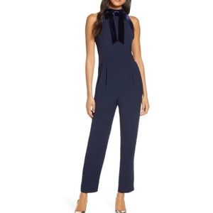 NWOT 1901 Velvet Trim Halter Jumpsuit